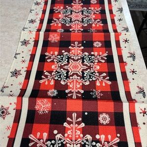 56-2. Plaid Snowflake Table Runner - Red and Black